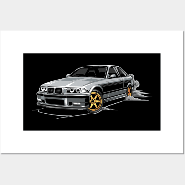 M3 E36 Car Illustration Grey Wall Art by yourcar.art